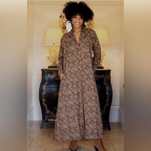Natural Life Drew Floral Button Down Maxi Shirt Dress L/XL Boho Cottagecore